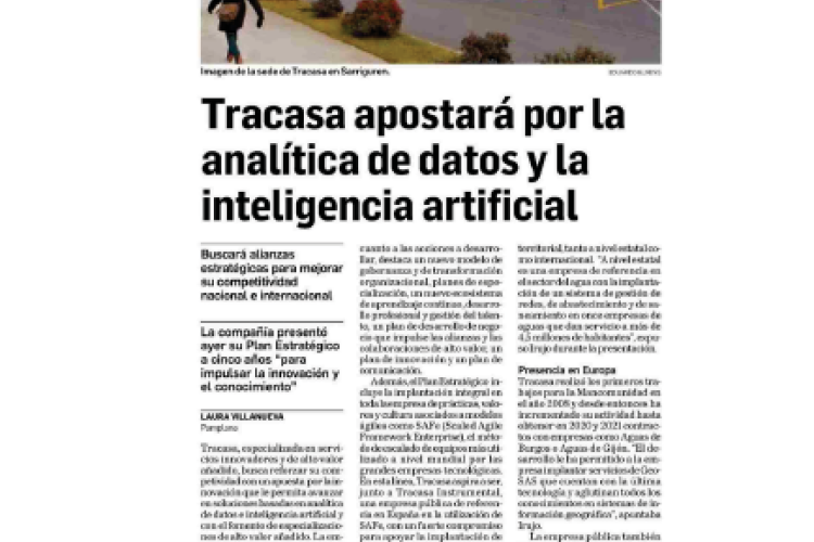 Fotografía del pantallazo de la noticia en la edición impresa del Diario de Navarra
