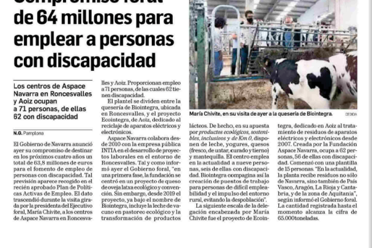 Fotografía del pantallazo de la noticia en la edición impresa del Diario de Navarra