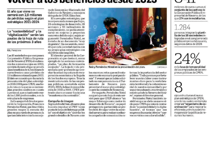 Fotografía del pantallazo de la noticia en la edición impresa del Diario de Navarra