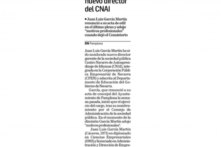 Fotografía del pantallazo de la noticia en la edición impresa del Diario de Navarra