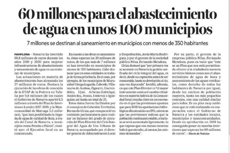 Fotografía del pantallazo de la noticia en la edición impresa del Diario de Noticias.