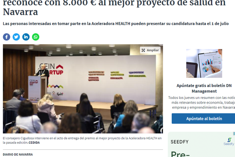 Fotografía del pantallazo de la noticia en la edición digital del Diario de Navarra