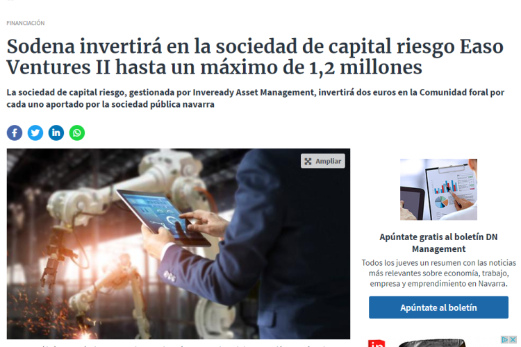 Fotografía del pantallazo de la noticia en la edición online del Diario de Navarra
