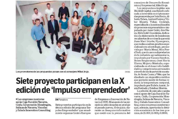 Fotografía del pantallazo de la noticia en la edición impresa del Diario de Navarra