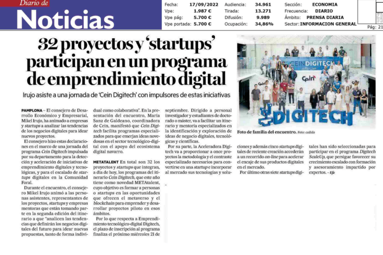 Fotografía del pantallazo de la noticia en la edición impresa del Diario de Noticias