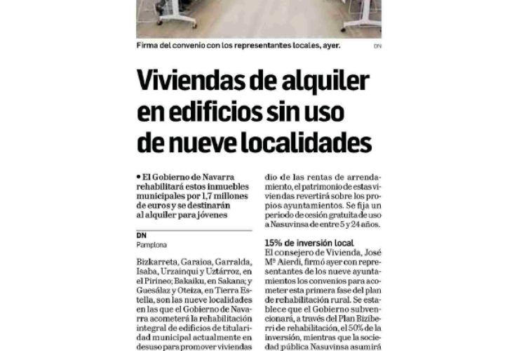 Fotografía del pantallazo de la noticia en la edición impresa del Diario de Navarra