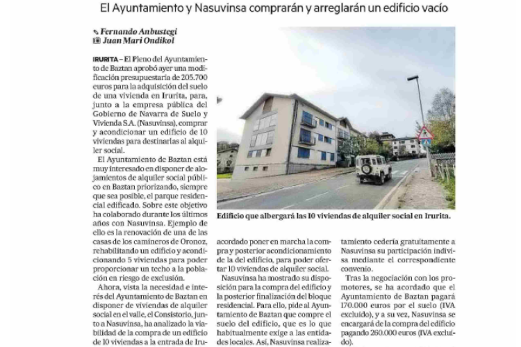 Fotografía del pantallazo de la noticia en la edición impresa del Diario de Navarra