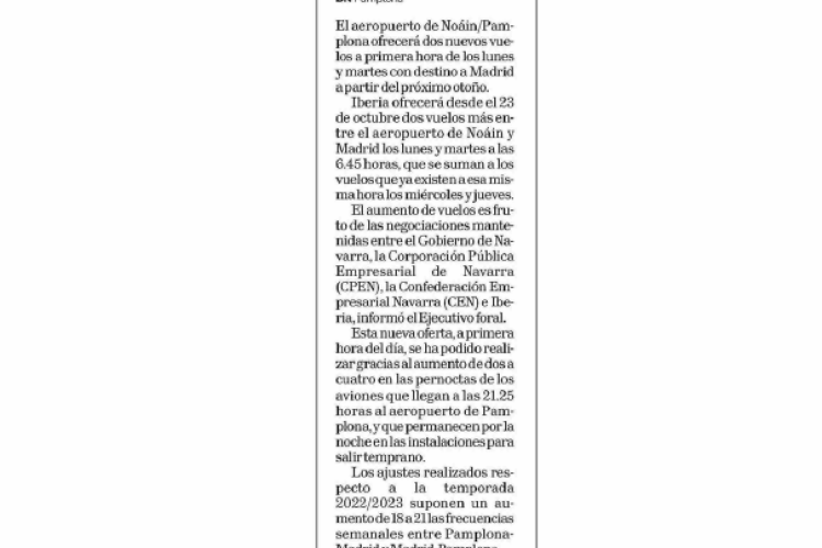 Fotografía del pantallazo de la noticia en la edición impresa del Diario de Navarra