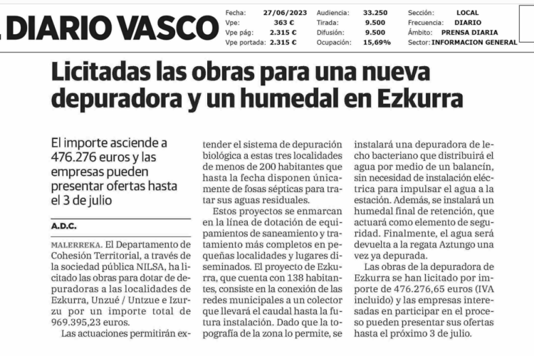 Fotografía del pantallazo de la noticia en la edición impresa del Diario Vasco