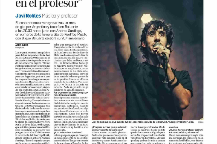 Fotografía del pantallazo de la noticia en la edición impresa del Diario de Navarra