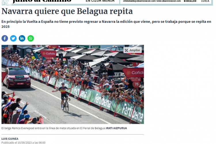 Fotografía del pantallazo de la noticia en la edición online del Diario de Navarra