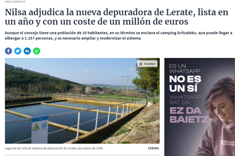 Fotografía del pantallazo de la noticia en la edición online del Diario de Navarra