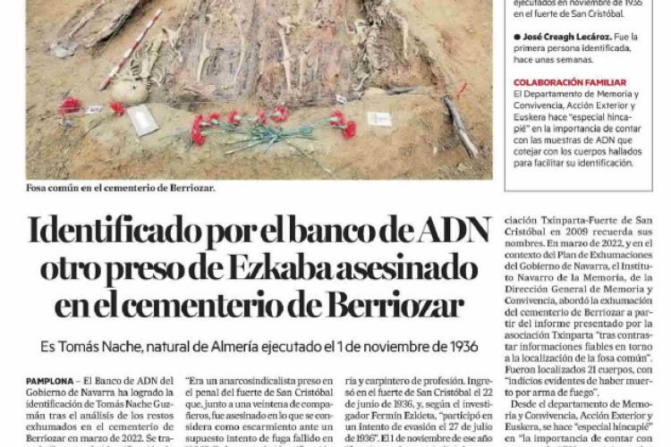 Fotografía del pantallazo de la noticia en la edición impresa de Diario de Noticias