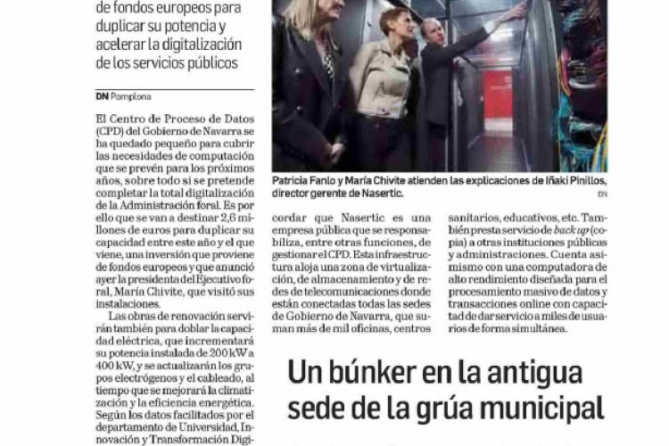 Fotografía del pantallazo de la noticia en la edición impresa de Diario de Navarra