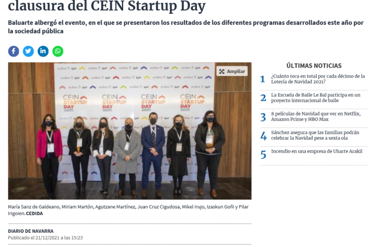 Fotografia del pantallazo de la noticia en la edición online del Diario de Navarra